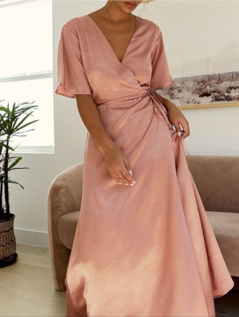 Whimsy + Row Open-Back Satin Maxi Dress in Blush